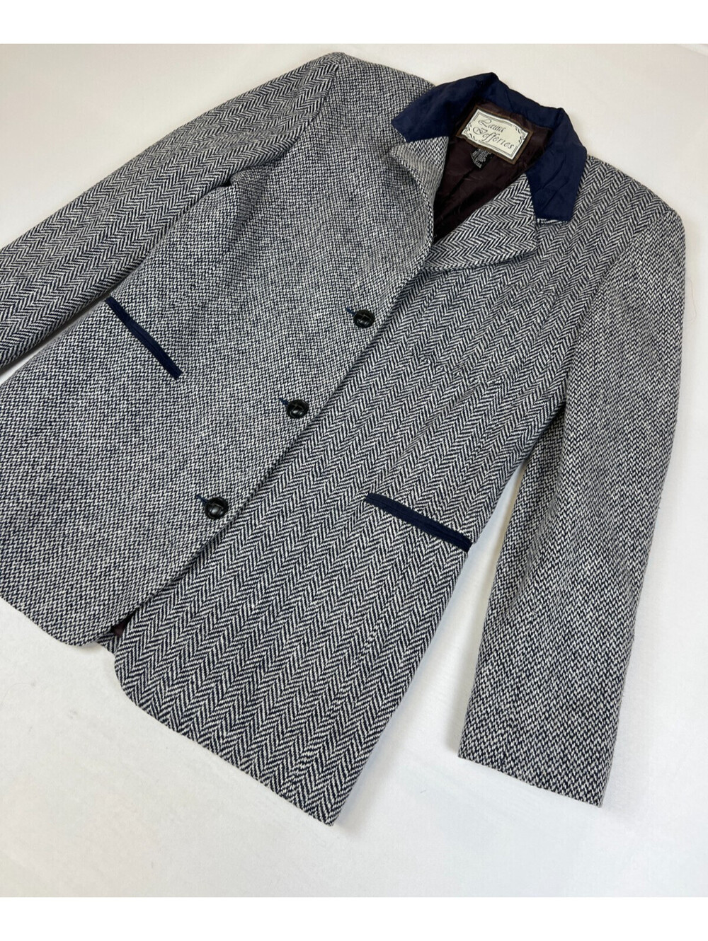 Laura Jefferies Wool Blend Herringbone Blazer Jacket Womens Small Vintage USA - Picture 4 of 9